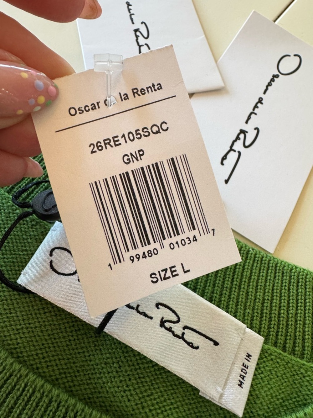 Oscar de la Renta Green Crewneck Sweater with Pink Floral Crystal Embroidery - Picture 13 of 16